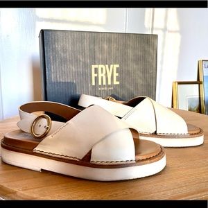 White leather Frye platform sandals